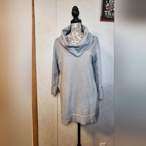 MJ Collection Elegant Gray Cowl Neck Silver Sparkling Long Sleeves Sweater 1X